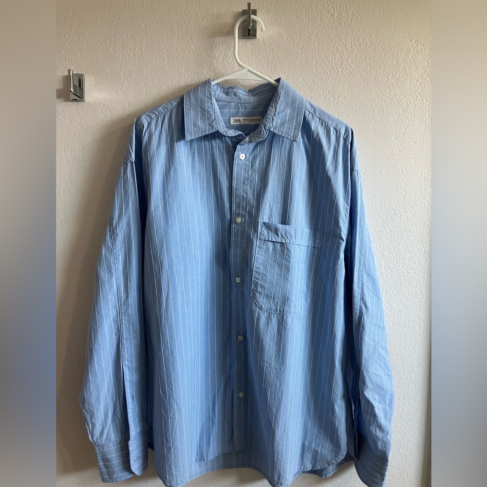 Zara Light Blue Pinstripe Button Down Shirt